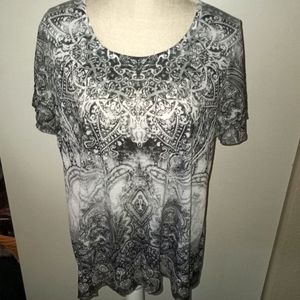 Paisley Rhinestone Embellished T-Shirt Short Sleeved Size Large